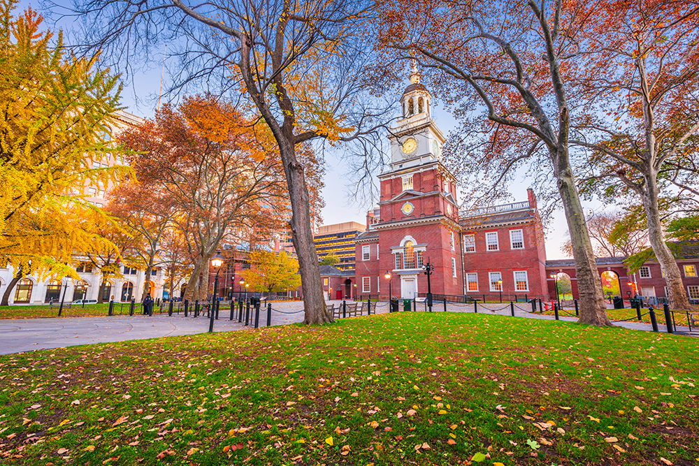 Independence Hall during autumn season in Philadelphia, Pennsylvania, USA.