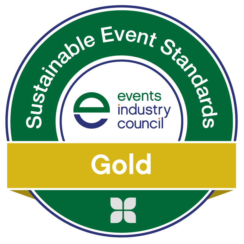 Gold Sustainable Events Standard badge.