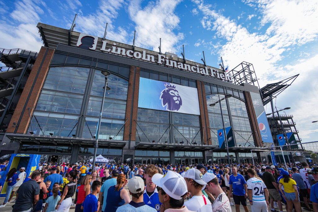 Chelsea fans line up outside of Lincoln Financial Field. 